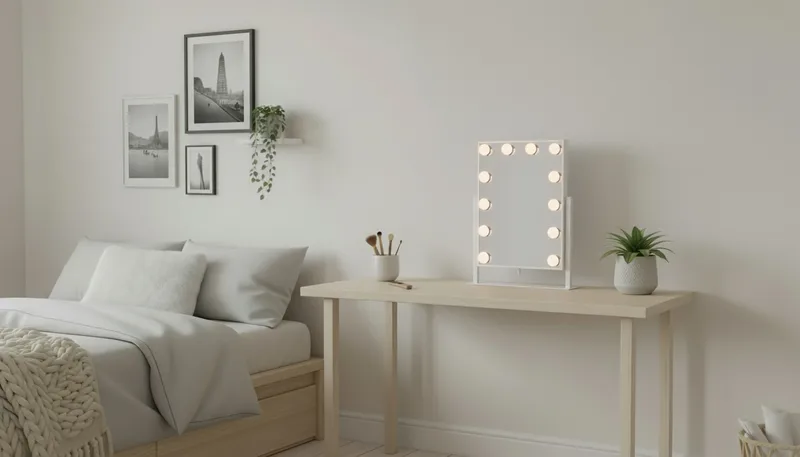 Glow Lille sminkespeil på fot 36,5 cm med LED belysning/lamper Holywood speil - Hvid - Innredning - Speil - Speil med belysning