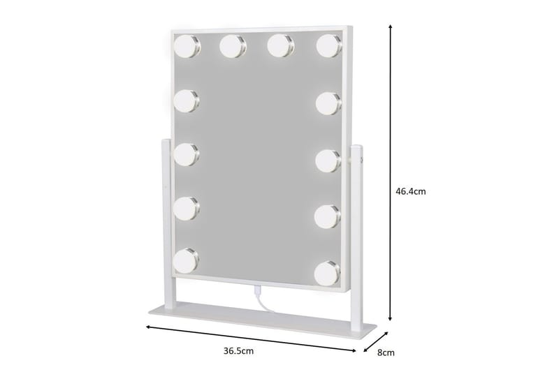 Glow Lille sminkespeil på fot 36,5 cm med LED belysning/lamper Holywood speil - Hvid - Innredning - Speil - Speil med belysning