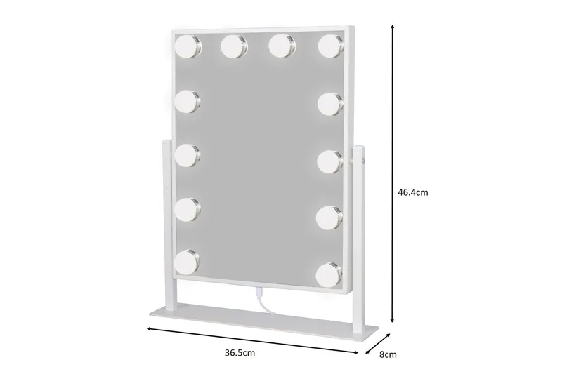 Glow Lite sminkespeil på fot 36,5 cm med LED-belysning/lamper Hollywood-speil - Hvit - Innredning - Speil - Speil med belysning