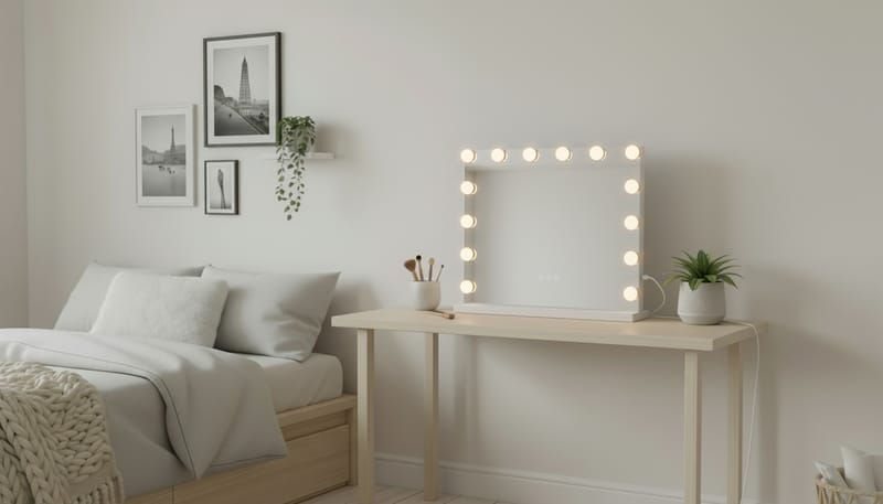 Glow Sminkespeil på fot 50 cm med LED belysning/lamper Hollywood speil - Hvid - Innredning - Speil - Sminkespeil