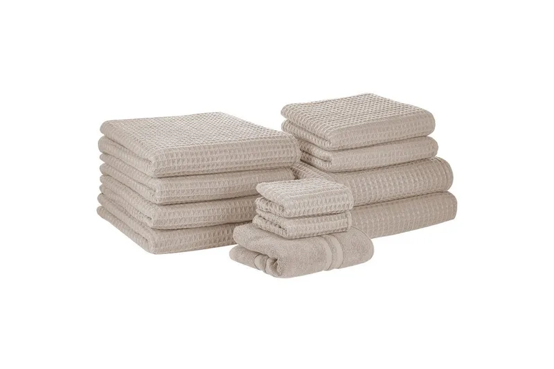 Håndkle Areora sett med 11 Beige - Beige - Tekstiler - Tekstiler baderom - Håndklær