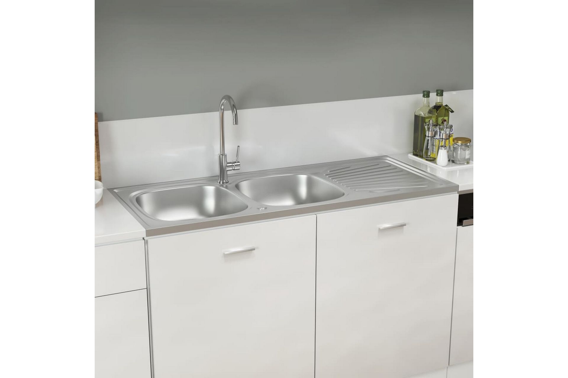 Dobbel kjøkkenvask sølv 1200x500x155 mm rustfritt stål - Silver - Hus & oppussing - Kjøkken & bad - Baderom - Servant og håndvask - Dobbelvask