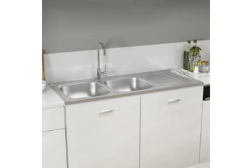 Dobbel kjøkkenvask sølv 1200x500x155 mm rustfritt stål - Silver - Hus & oppussing - Kjøkken & bad - Baderom - Servant og håndvask - Dobbelvask