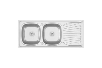 Dobbel kjøkkenvask sølv 1200x500x155 mm rustfritt stål - Silver - Hus & oppussing - Kjøkken & bad - Baderom - Servant og håndvask - Dobbelvask