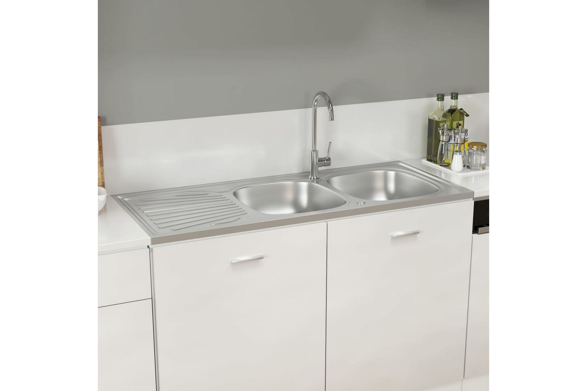Dobbel kjøkkenvask sølv 1200x500x155 mm rustfritt stål - Silver - Hus & oppussing - Kjøkken & bad - Baderom - Servant og håndvask - Dobbelvask