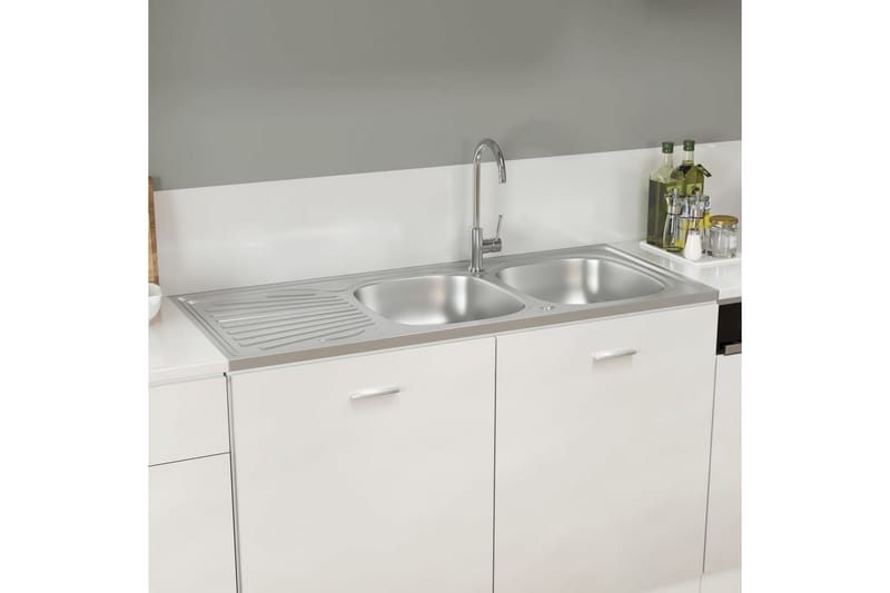Dobbel kjøkkenvask sølv 1200x500x155 mm rustfritt stål - Silver - Dobbelvask