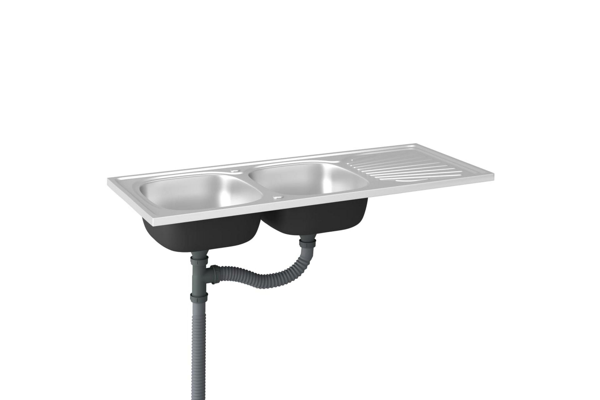 Dobbel kjøkkenvask sølv 1200x500x155 mm rustfritt stål - Silver - Hus & oppussing - Kjøkken & bad - Baderom - Servant og håndvask - Dobbelvask