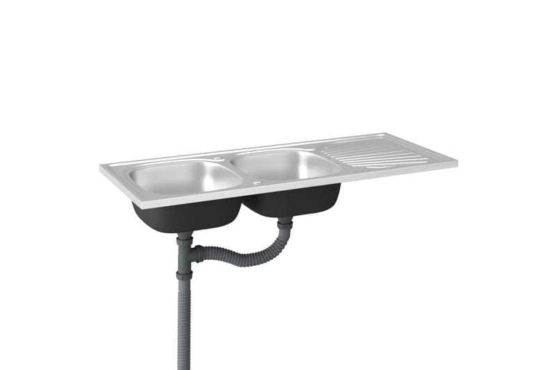 Dobbel kjøkkenvask sølv 1200x500x155 mm rustfritt stål - Silver - Hus & oppussing - Kjøkken & bad - Baderom - Servant og håndvask - Dobbelvask