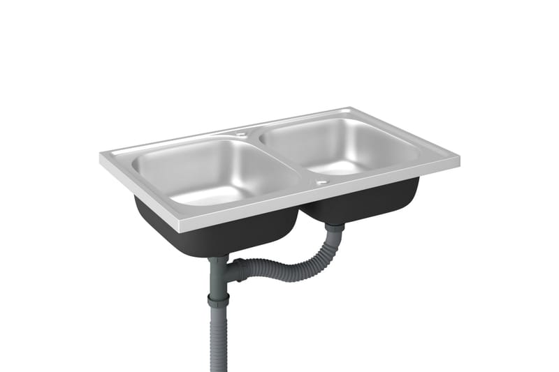 Dobbel kjøkkenvask sølv 800x500x155 mm rustfritt stål - Silver - Hus & oppussing - Kjøkken & bad - Baderom - Servant og håndvask - Dobbelvask