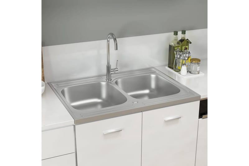 Dobbel kjøkkenvask sølv 800x600x155 mm rustfritt stål - Silver - Dobbelvask