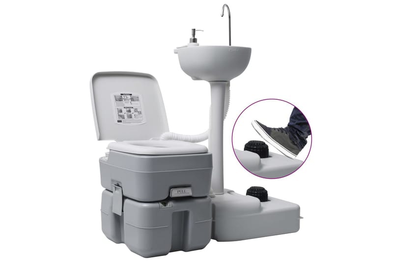 Bærbart campingsett toalett & håndvask grå - Enkel vask