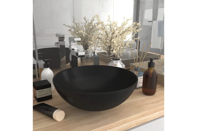 Baderomsservant keramisk matt svart rund - Enkel vask