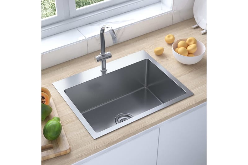 Håndlaget kjøkkenvask med kranhull rustfritt stål - Silver - Enkel vask