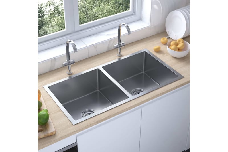 Håndlaget kjøkkenvask med sil rustfritt stål - Silver - Enkel vask