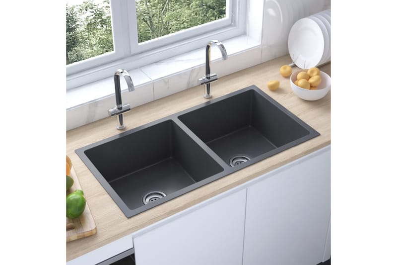 Håndlaget kjøkkenvask med sil svart rustfritt stål - Svart - Enkel vask