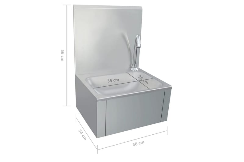 Håndvask med kran og såpedispenser rustfritt stål - Silver - Enkel vask