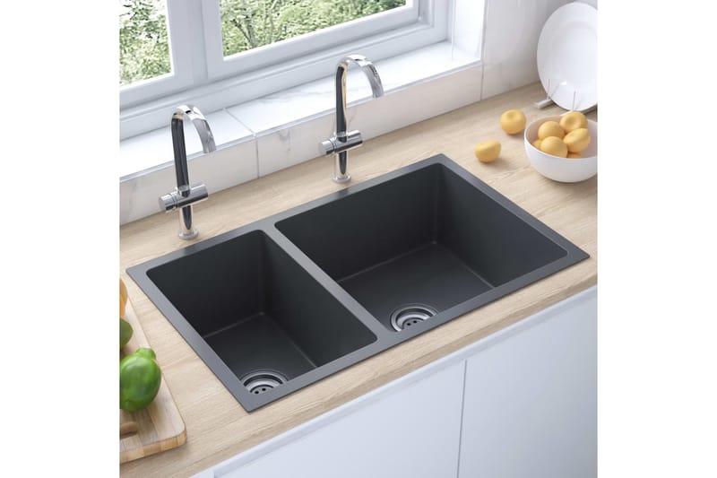 Køkkenvask svart rustfritt stål - Svart - Enkel vask