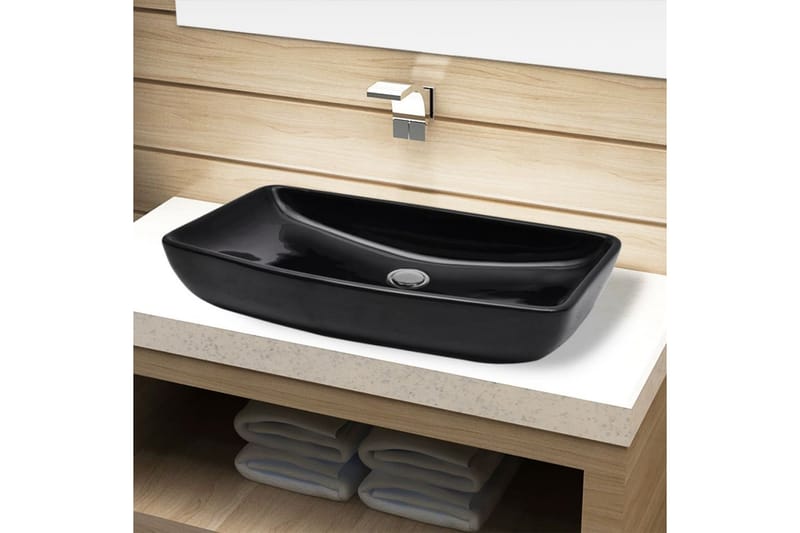 Keramisk firkantet baderomsservant, svart - Enkel vask