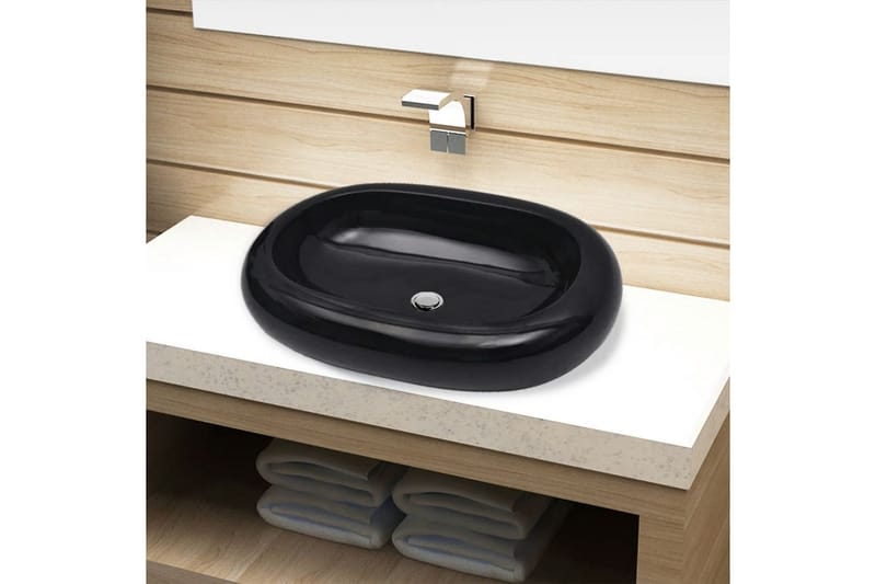 Keramisk oval baderomsservant, svart - Enkel vask