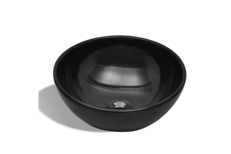 Keramisk rund baderomsservant, svart - Enkel vask