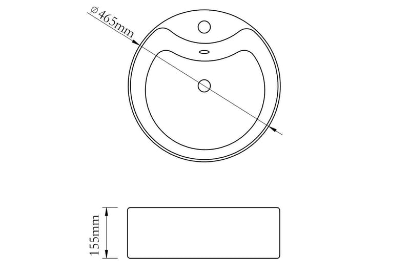 Keramisk rund baderomsservant servantbatterihull/overløpshul - Enkel vask