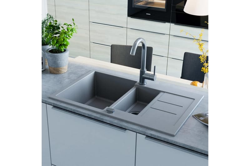 Kjøkkenvask dobbel kum granitt grå - Enkel vask