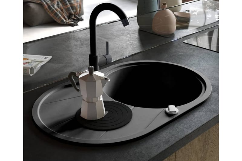 Kjøkkenvask i granitt enkel kum oval svart - Enkel vask