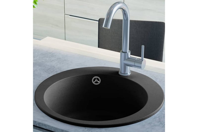 Kjøkkenvask i granitt enkel kum rund svart - Enkel vask