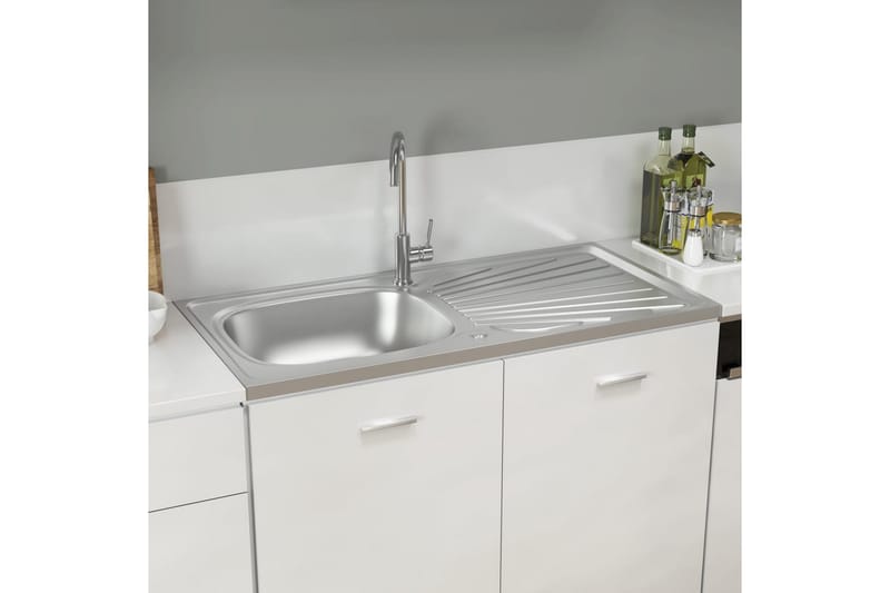 Kjøkkenvask med avrenning 1000x500x155 mm rustfritt stål - Silver - Hus & oppussing - Kjøkken & bad - Baderom - Servant og håndvask - Enkel vask