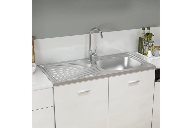 Kjøkkenvask med avrenning 1000x500x155 mm rustfritt stål - Silver - Hus & oppussing - Kjøkken & bad - Baderom - Servant og håndvask - Enkel vask
