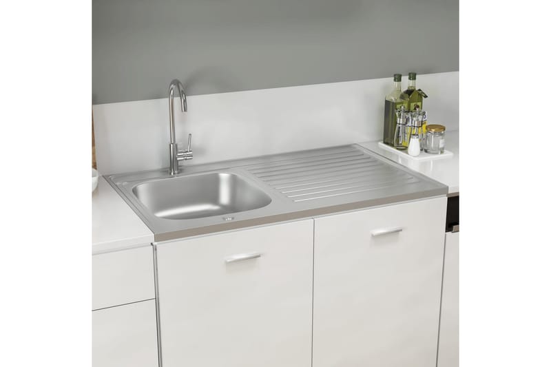 Kjøkkenvask med avrenning 1000x600x155 mm rustfritt stål - Silver - Enkel vask