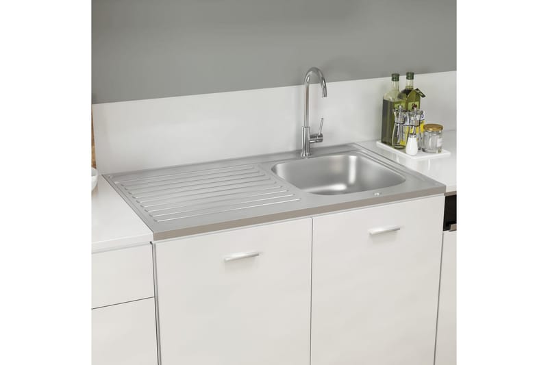 Kjøkkenvask med avrenning 1000x600x155 mm rustfritt stål - Silver - Hus & oppussing - Kjøkken & bad - Baderom - Servant og håndvask - Enkel vask