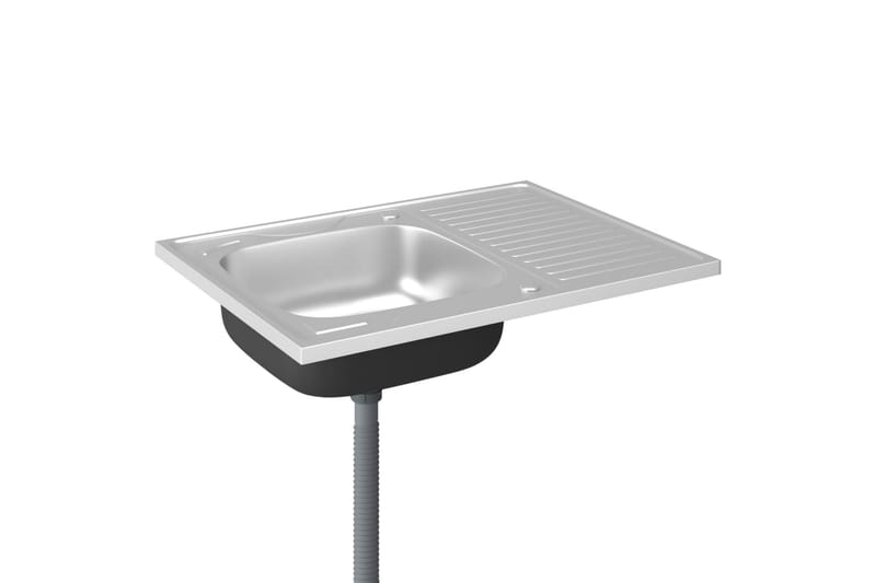 Kjøkkenvask med avrenning rustfritt stål 800x600x155 mm sølv - Silver - Hus & oppussing - Kjøkken & bad - Baderom - Servant og håndvask - Enkel vask