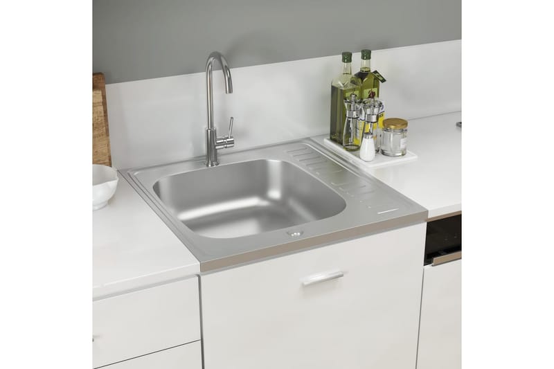 Kjøkkenvask med avrenning sølv 600x600x155 mm rustfritt stål - Silver - Hus & oppussing - Kjøkken & bad - Baderom - Servant og håndvask - Enkel vask