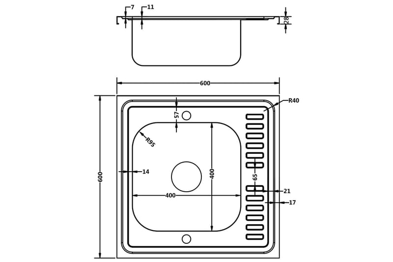 Kjøkkenvask med avrenning sølv 600x600x155 mm rustfritt stål - Silver - Enkel vask