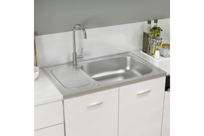 Kjøkkenvask med avrenning sølv 800x600x155 mm rustfritt stål - Silver - Hus & oppussing - Kjøkken & bad - Baderom - Servant og håndvask - Enkel vask