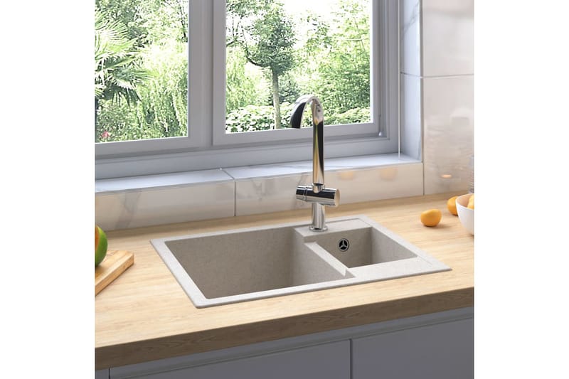 Kjøkkenvask med overløpshull dobbel kum beige granitt - Beige - Enkel vask