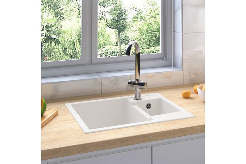 Kjøkkenvask med overløpshull dobbel kum hvit granitt - Hvit - Enkel vask