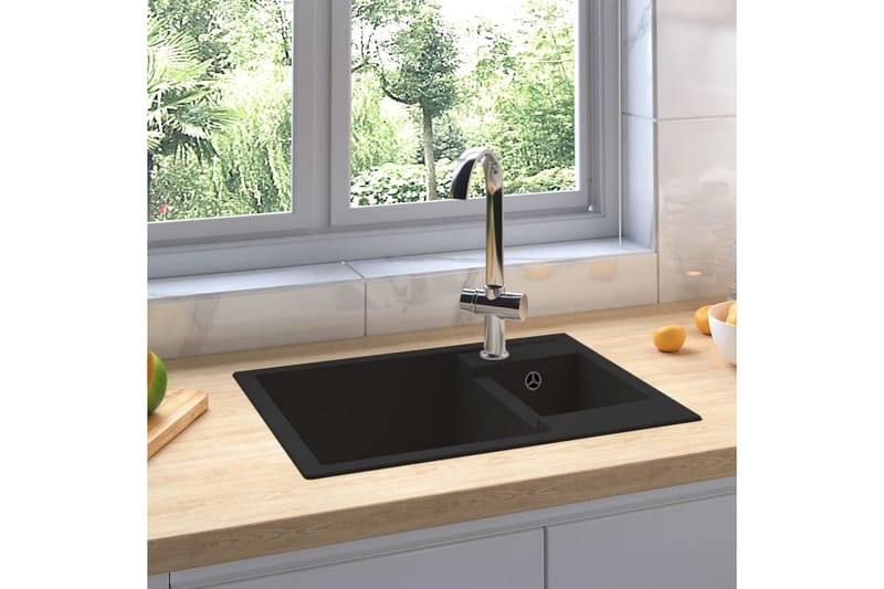 Kjøkkenvask med overløpshull dobbel kum svart granitt - Svart - Enkel vask