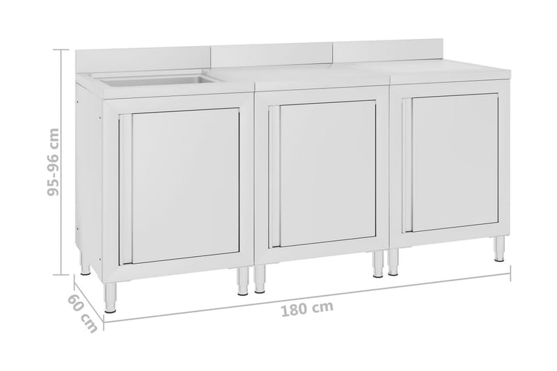 Kommersielt skap for kjøkkenvask 180x60x96 cm rustfritt stål - Enkel vask
