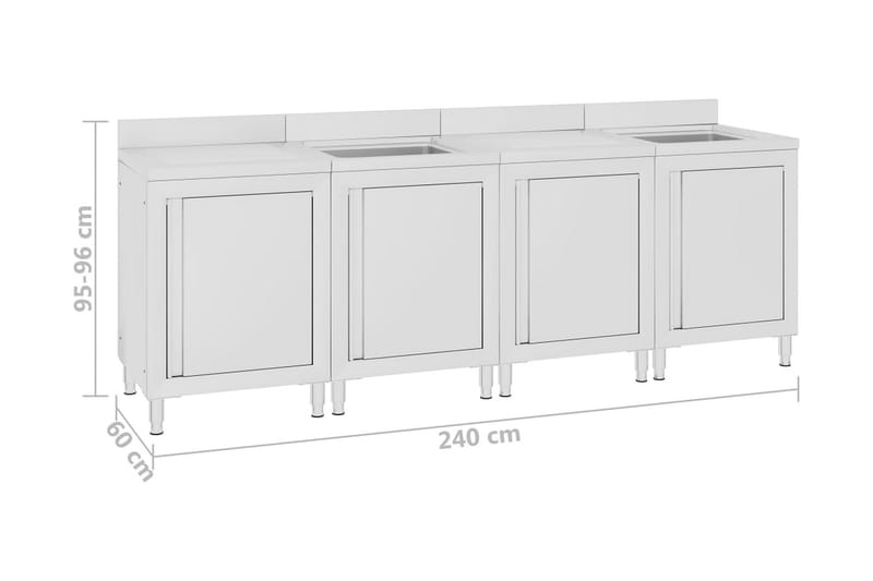 Kommersielt skap for kjøkkenvask 240x60x96 cm rustfritt stål - Enkel vask