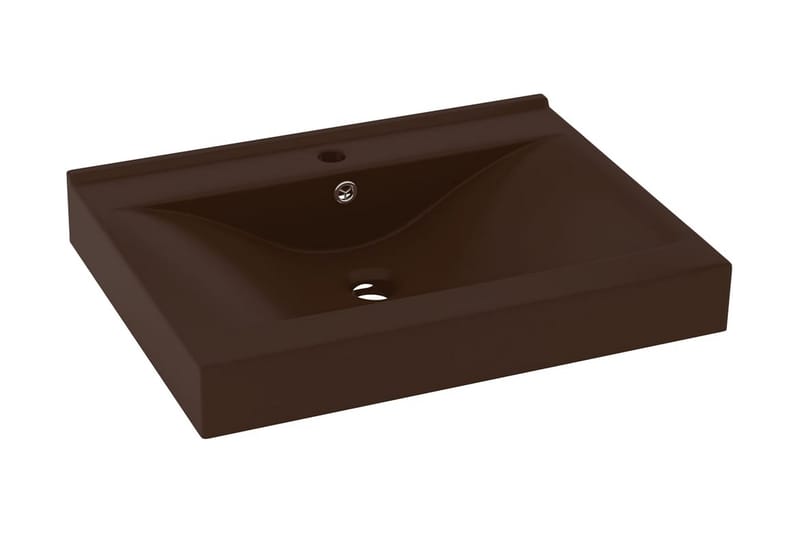 Luksuriøs servant med kranhull matt mørkebrun 60x46 cm - Brun - Enkel vask
