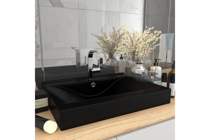 Luksuriøs servant med kranhull matt svart 60x46 cm keramisk - Svart - Enkel vask