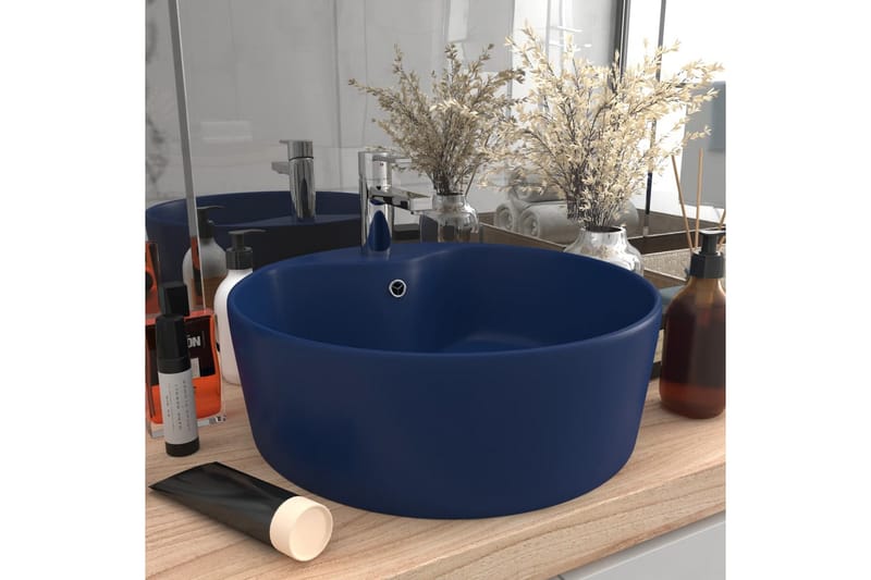 Luksuriøs servant med overløp matt mørkeblå 36x13cm keramisk - Blå - Enkel vask