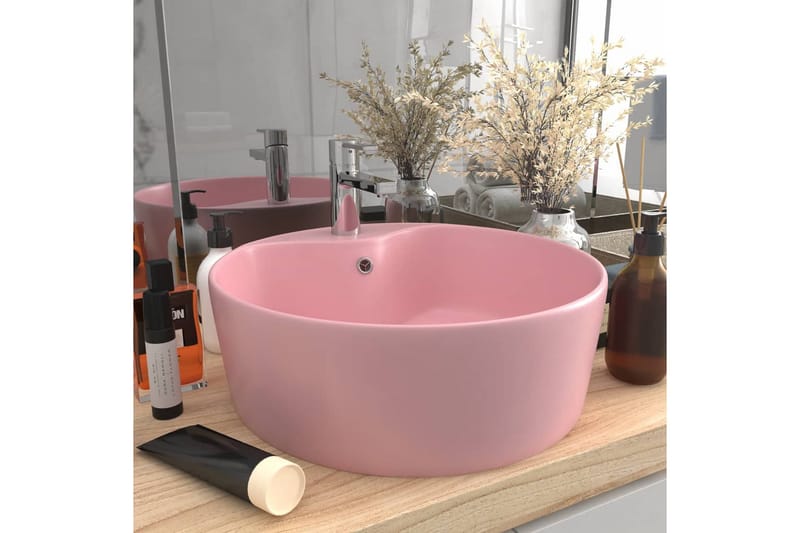 Luksuriøs servant med overløp matt rosa 36x13 cm keramisk - Rosa - Hus & oppussing - Kjøkken & bad - Baderom - Servant og håndvask - Enkel vask