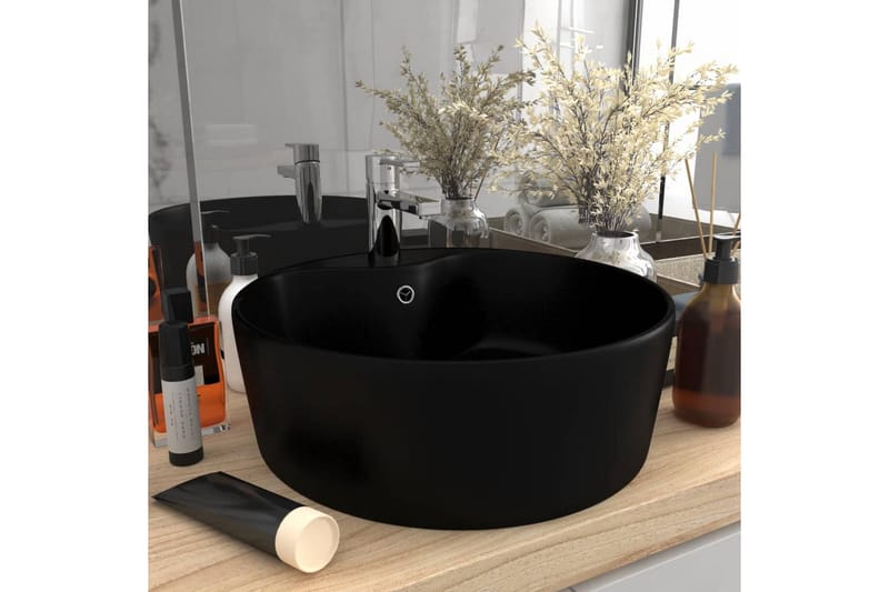 Luksuriøs servant med overløp matt svart 36x13 cm keramisk - Svart - Hus & oppussing - Kjøkken & bad - Baderom - Servant og håndvask - Enkel vask
