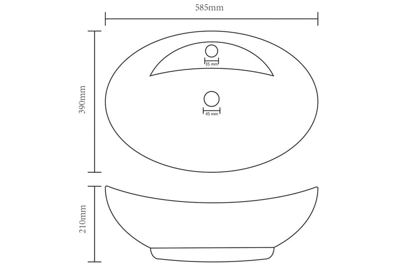 Luksuriøs servant med overløp oval matt krem 58,5x39cm - Krem - Enkel vask
