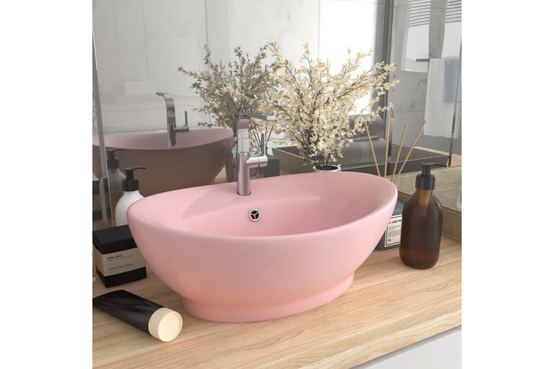 Luksuriøs servant med overløp oval matt rosa 58,5x39cm - Rosa - Hus & oppussing - Kjøkken & bad - Baderom - Servant og håndvask - Enkel vask