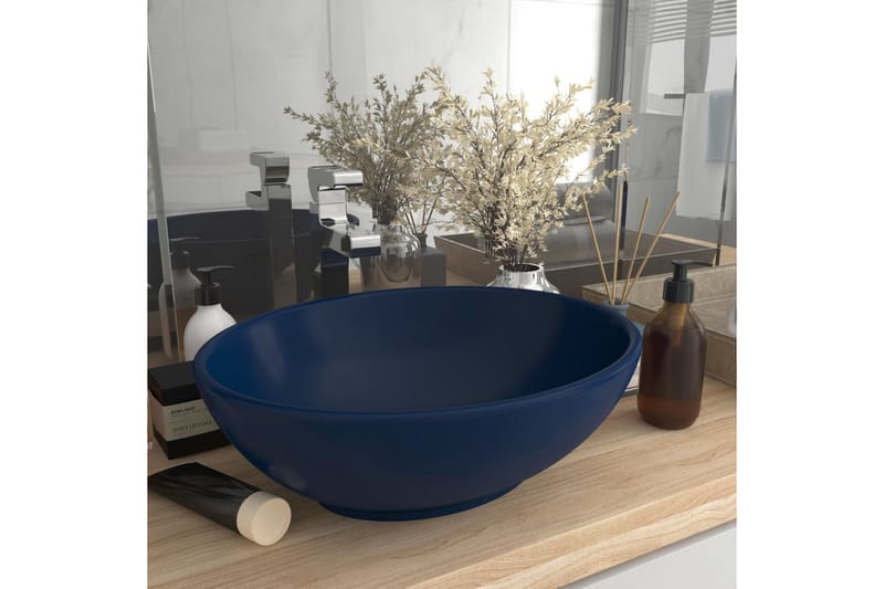 Luksuriøs servant ovalformet matt mørkeblå 40x33 cm keramisk - Enkel vask