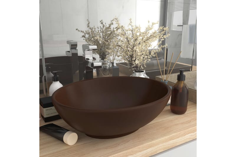 Luksuriøs servant ovalformet matt mørkebrun 40x33cm keramisk - Hus & oppussing - Kjøkken & bad - Baderom - Servant og håndvask - Enkel vask